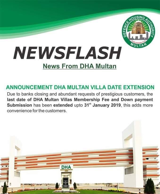 DHA Multan Villas Date Extension