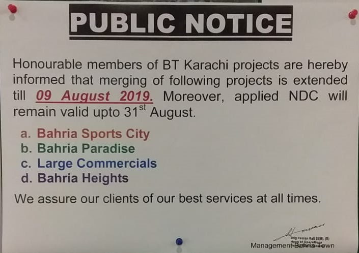 Bahria Karachi Merging Deadline Notice