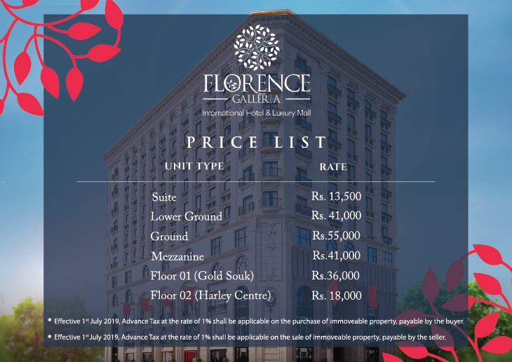 Florence Galleria Price List