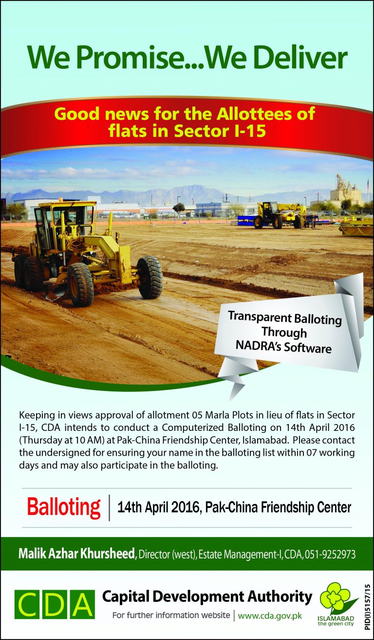 CDA Sector I-15 Balloting Results For Plots in Lieu of Flats