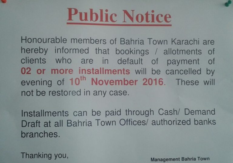Bahria Town Karachi Brutally Blocks Short Paid Files for Cancellation