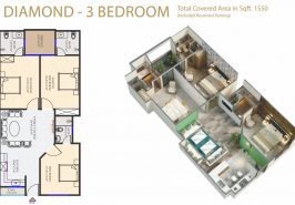 3 Bed Diamond Apartment Layout Plan