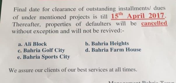 Bahria Karachi Final Notice