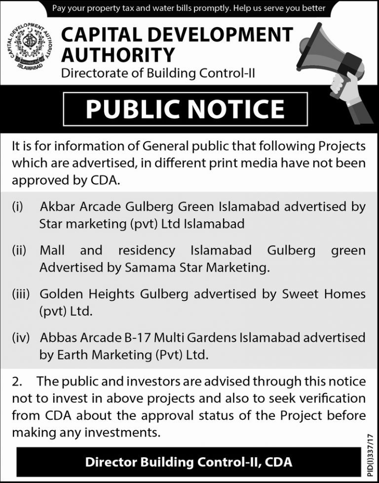 Illegal Apartment Projects in Gulberg Greens and Sector B-17 Islamabad