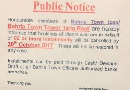 bahria town tariq road tower notice