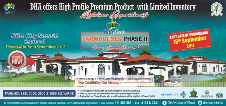 DHA Oasis Farm Houses Phase 2 Karachi Down Payment Due Date Extended
