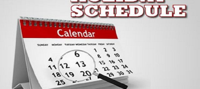 Holidays Schedule
