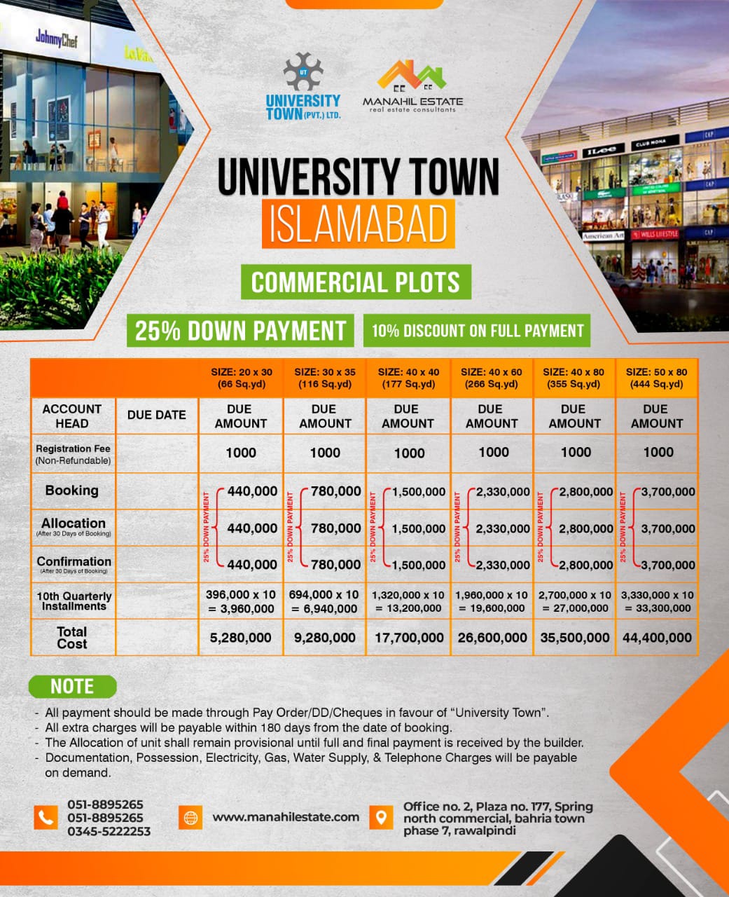 Unversity town commercial plots payment and installment plan