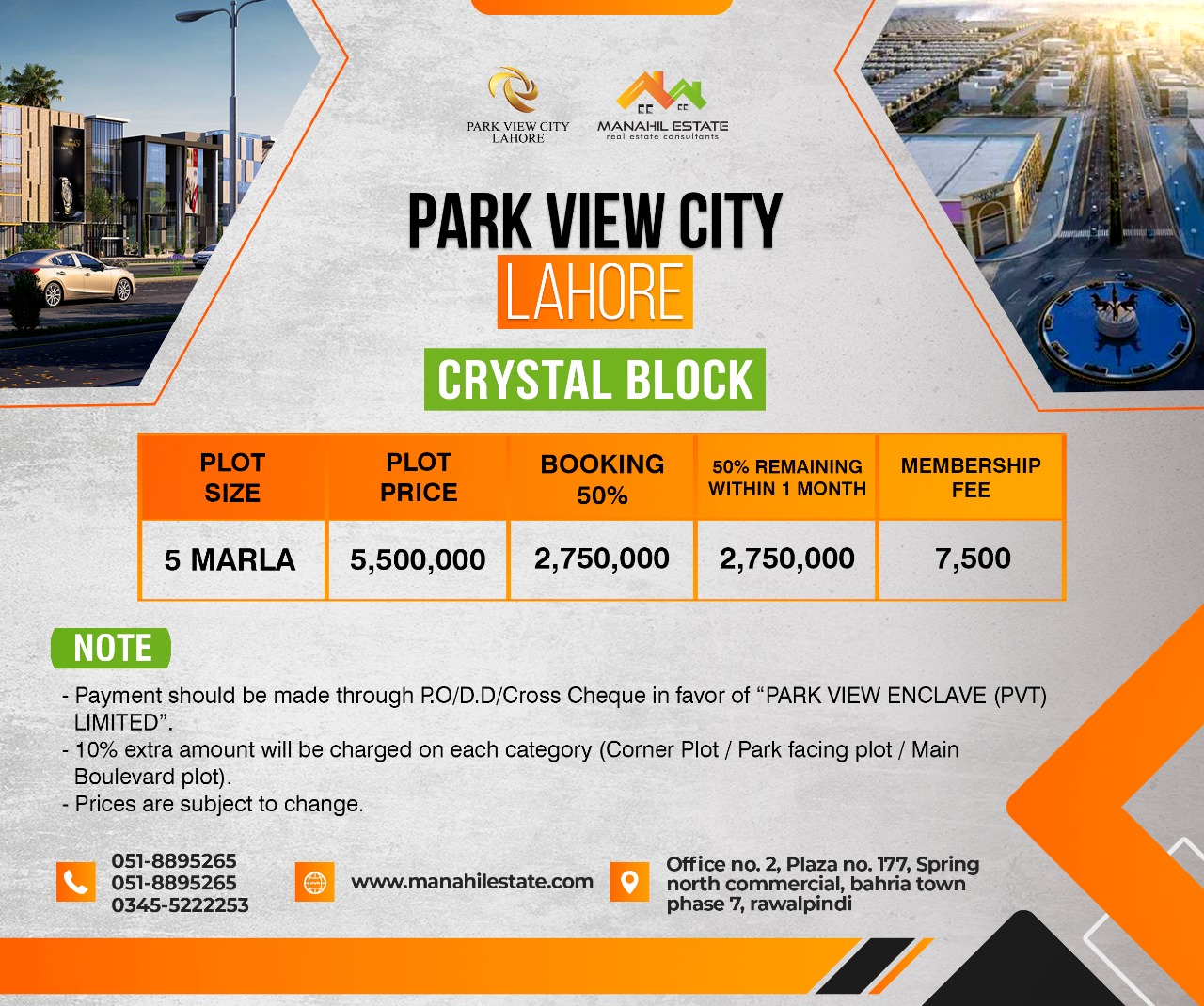 Park View City Lahore Crystal block Payment Plan