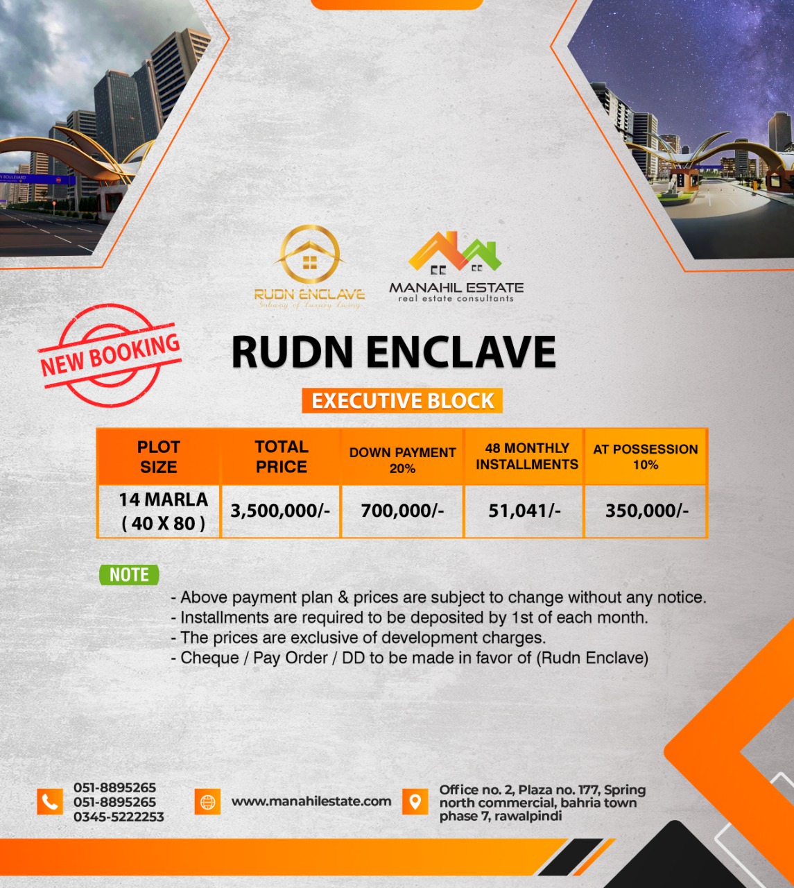 Rudn Enclave New 14 Marla Bookings Payment Plan