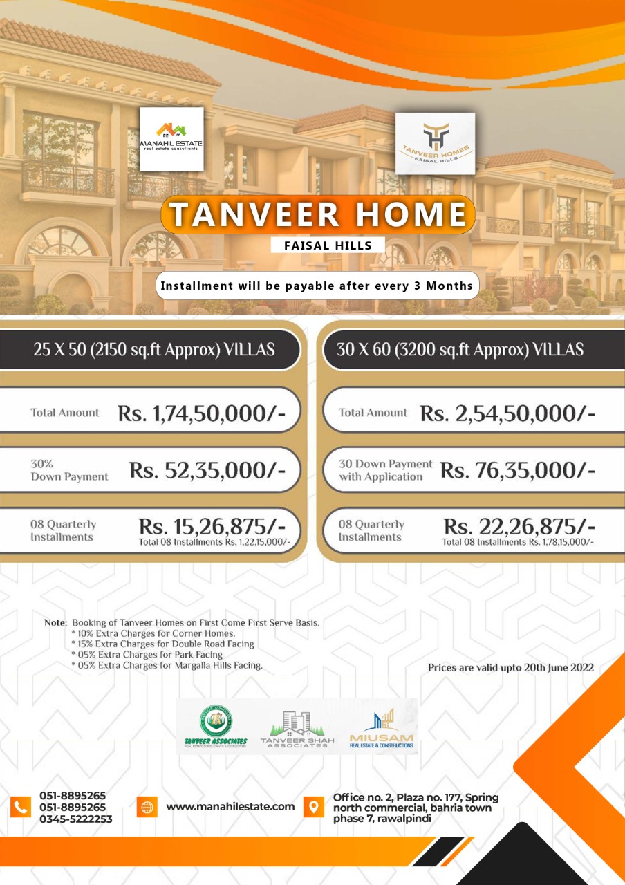 Tanveer Homes Faisal Hills Payment Plan