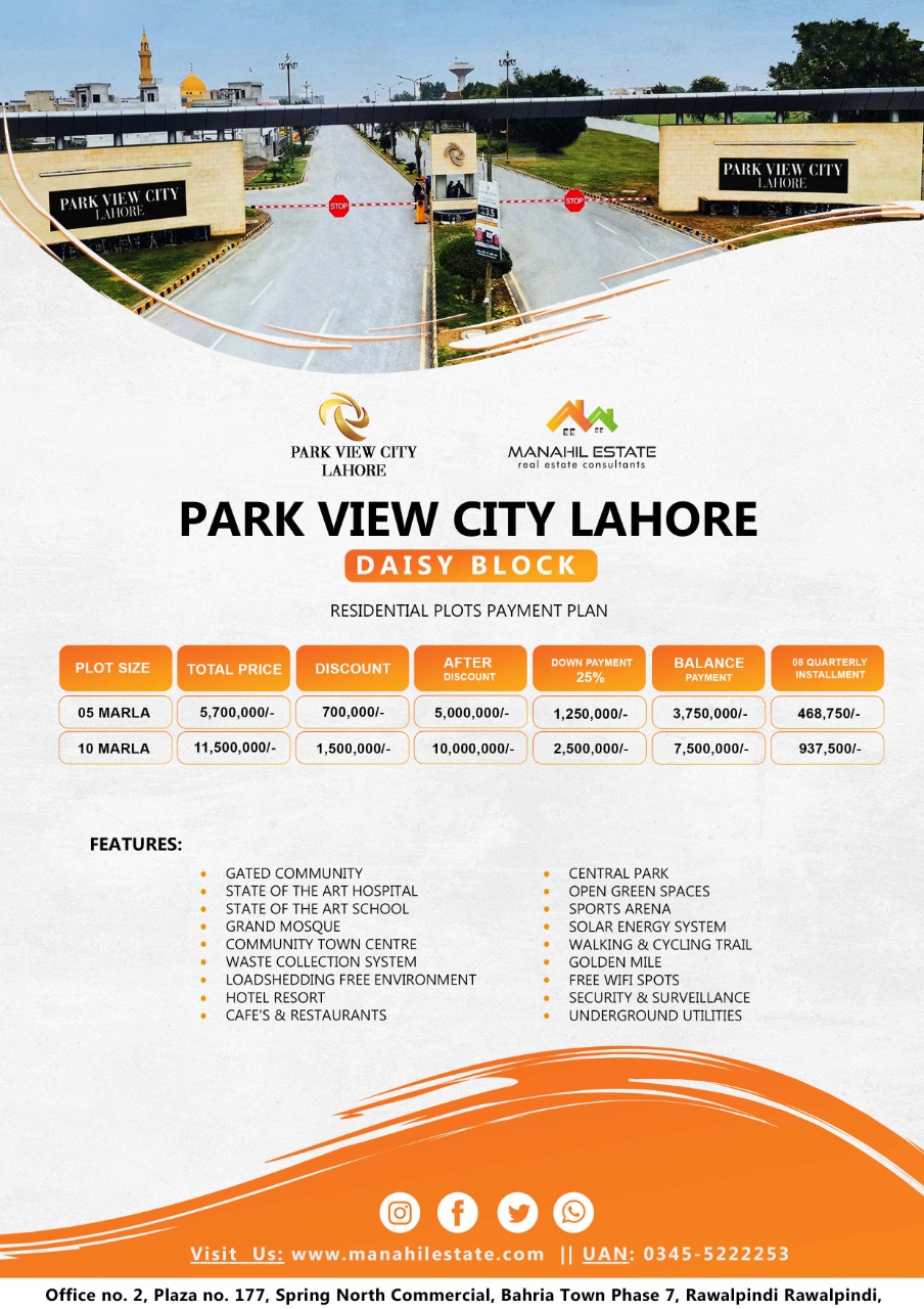Park View City Lahore Cherry Block Payment Plan