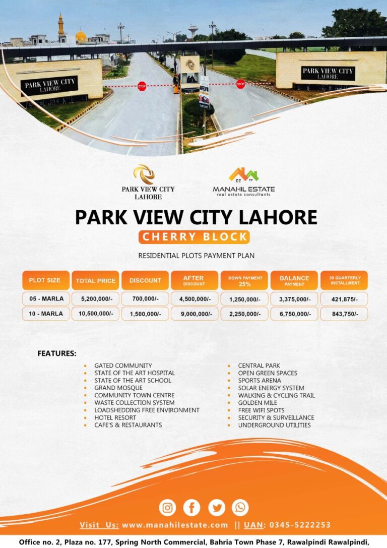 Park View City Lahore New Bookings in Silver, Cherry and Daisy Block