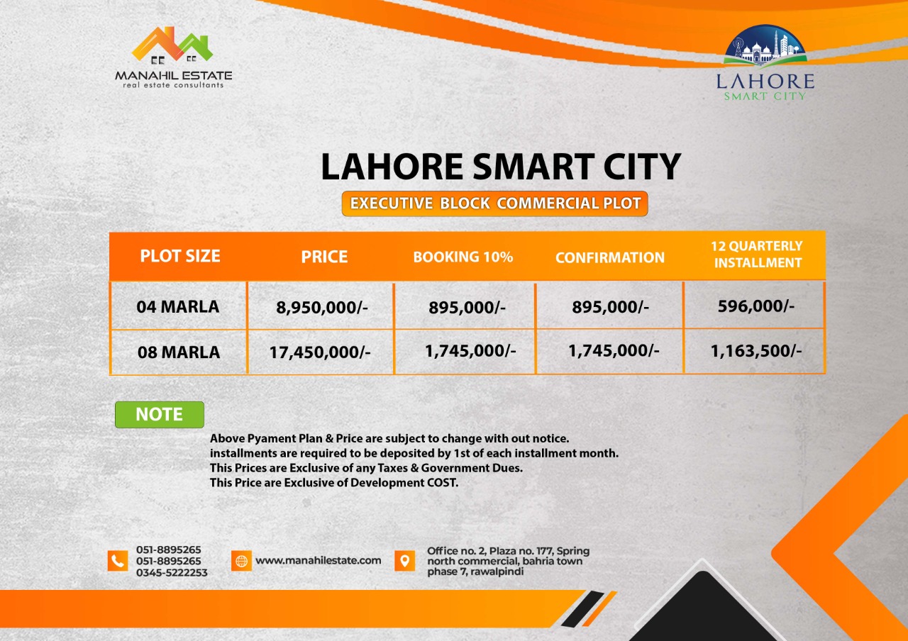 Lahore Smart City Executive Commercial Payment Plan