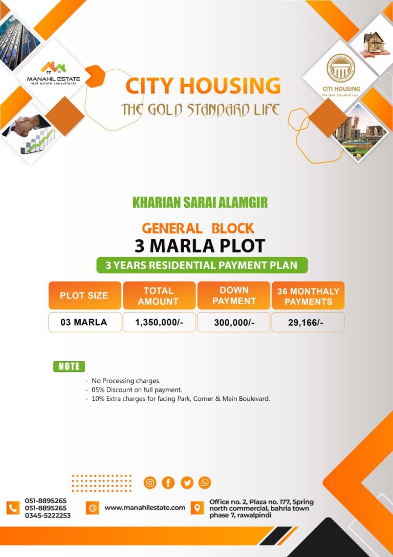 Citi Housing Kharian Launches 3 Marla Residential Plots