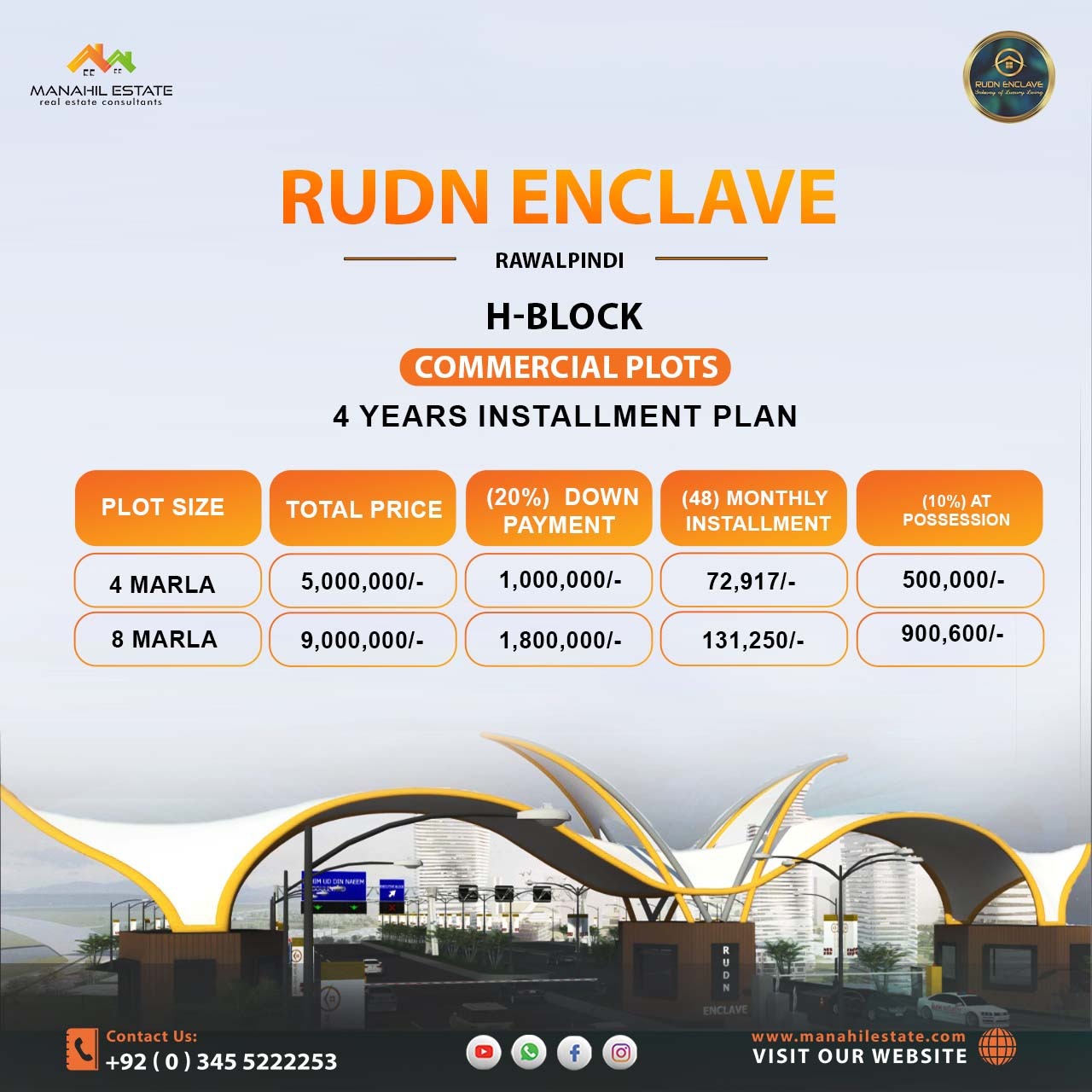 Rudn Enclave H Block commercial bookings Payment Plan