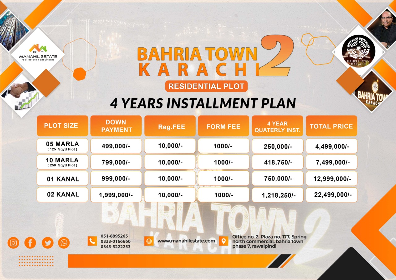 Bahria Town Karachi 2 Residential Payment Plan