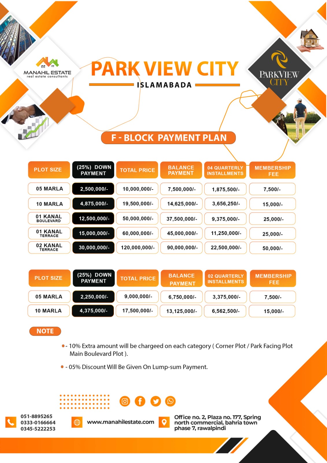 Park View City F Block new bookings Payment Plan