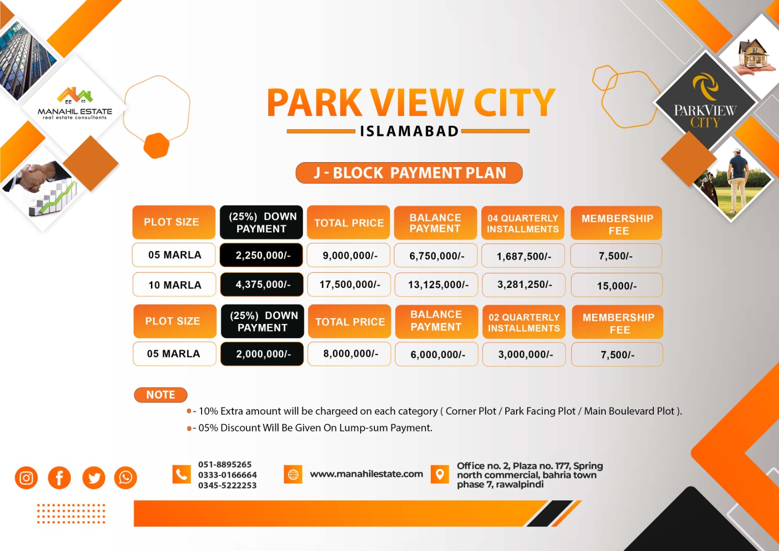 Park View City J Block new bookings payment plan