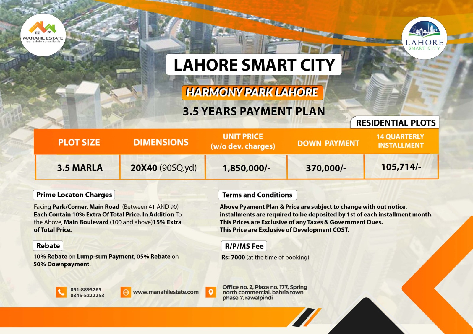 Harmony Park Lahore Smart City 3.5 Marla Payment Plan
