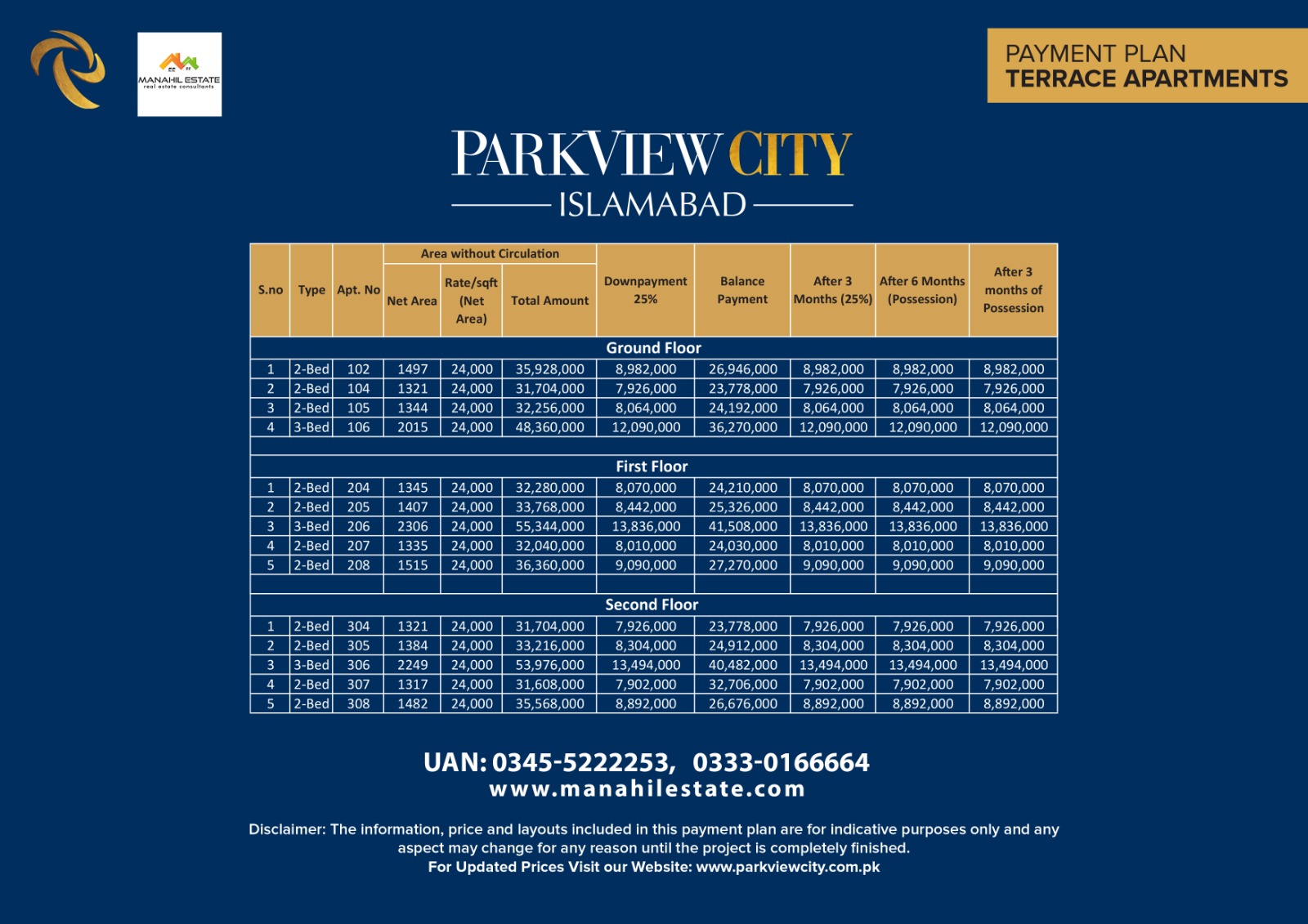 Park View City Terrace Apartments Payment Plan