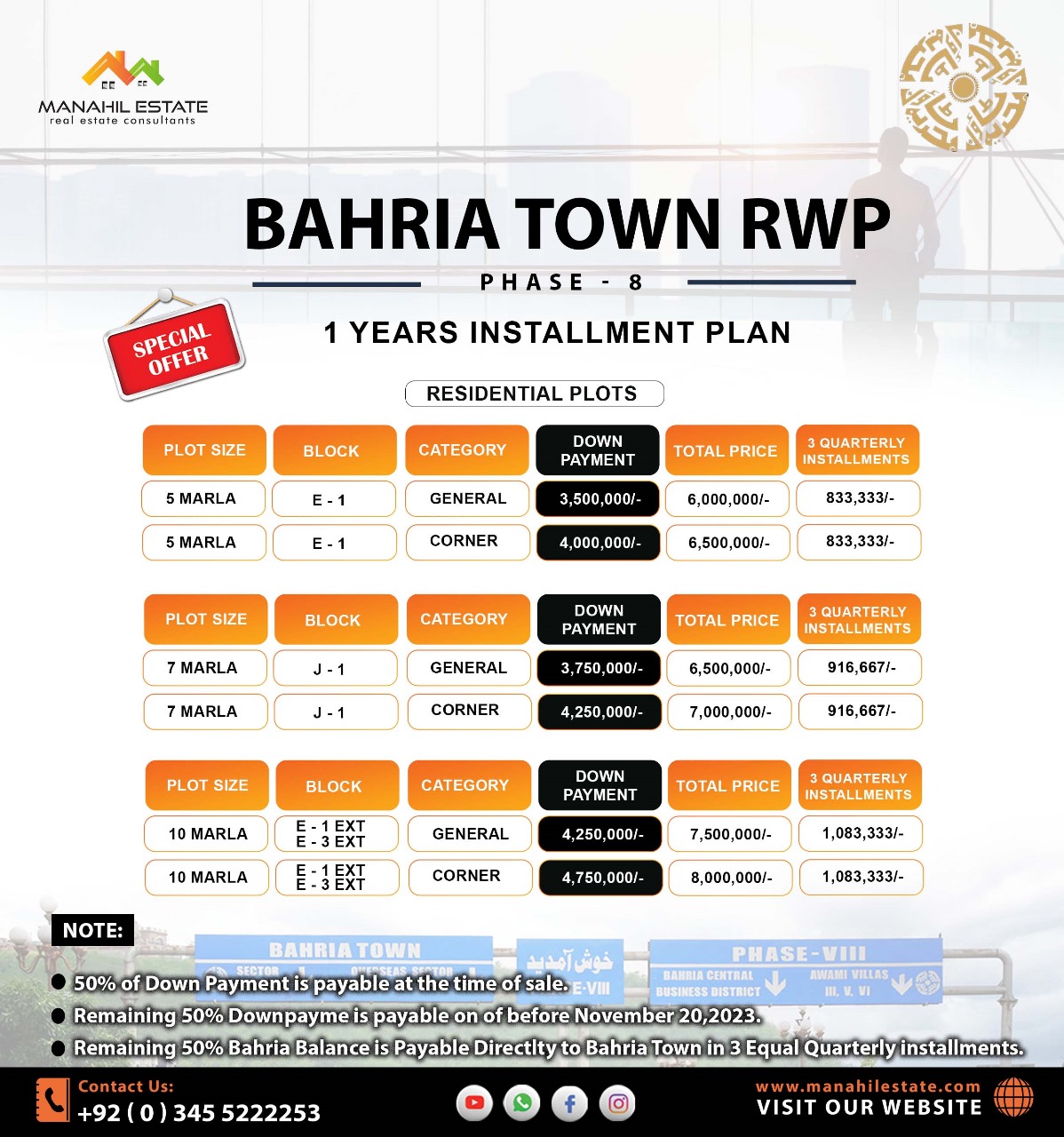 Bahria Phase 8 New Bookings Payment Plan