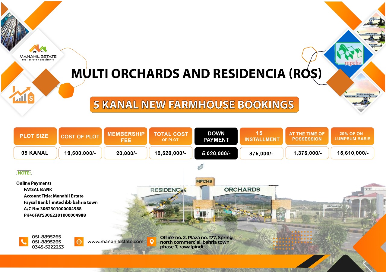 Multi Residencia and Orchards 5 Kanal Farmhouses Payment Plan
