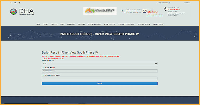 DHA Islamabad River View South Block (Phase 4) Second Balloting Results