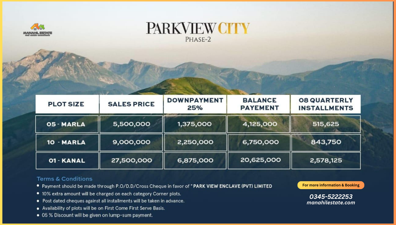 Park View City Phase 2 Payment Plan