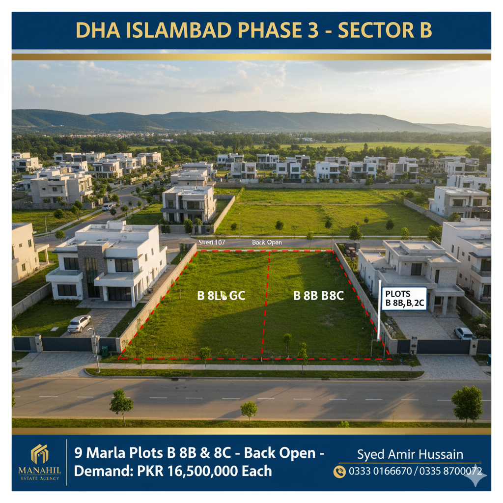 Prime 9 Marla Plots for Sale – DHA Phase 3, Sector B (B 8B & 8C)
