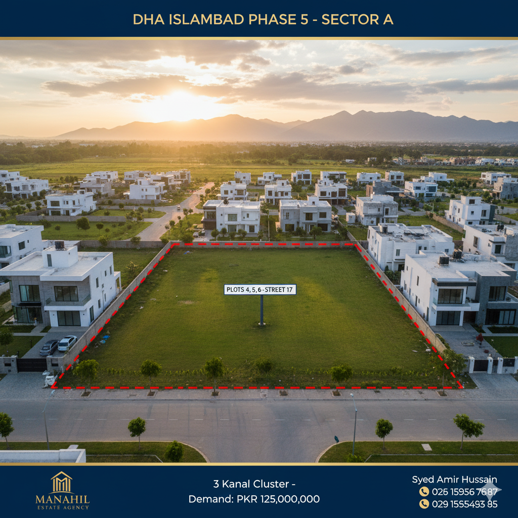 Grand Investment Opportunity: 3-Kanal Plot Cluster for Sale in DHA Phase 5, Sector A