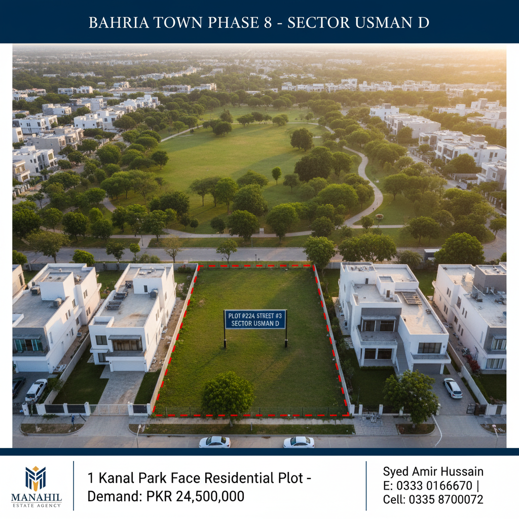 Exclusive 1 Kanal Park Face Plot for Sale – Bahria Town Phase 8, Sector Usman D