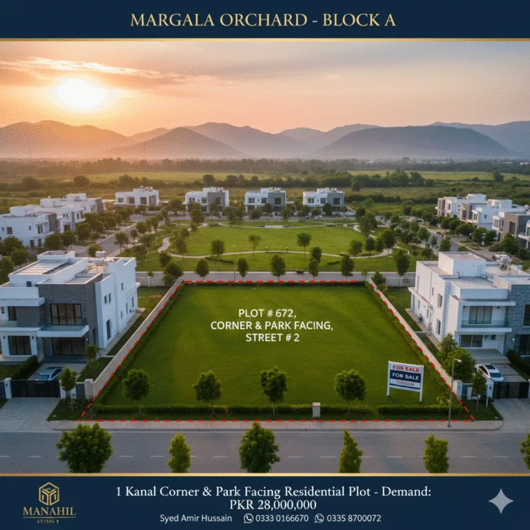 Unbeatable 1 Kanal Corner & Park Facing Plot for Sale – Margala Orchard, Block A
