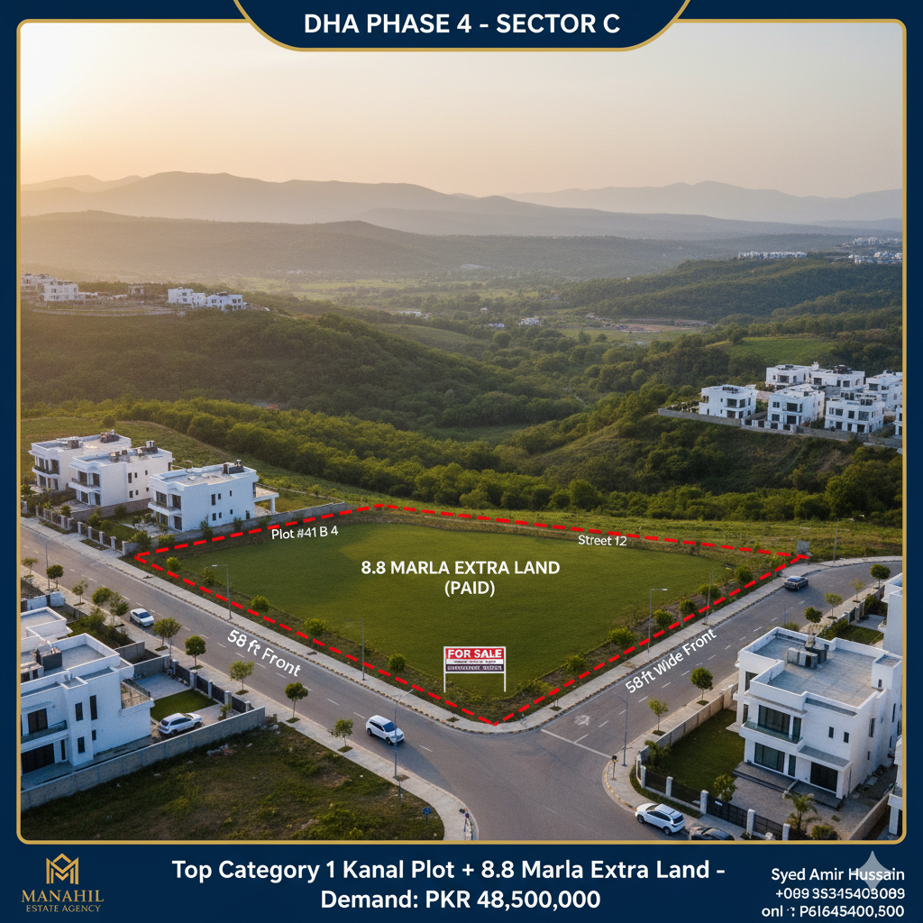 Unrivaled Luxury: Top Category 1 Kanal Plot with 8.8 Marla Extra Land – DHA Phase 4, Sector C