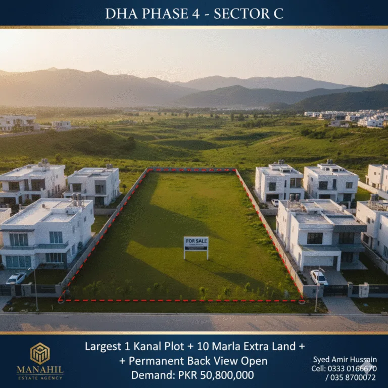 Unrivaled Luxury: Largest 1 Kanal Plot with 10 Marla Extra Land – DHA Phase 4, Sector C