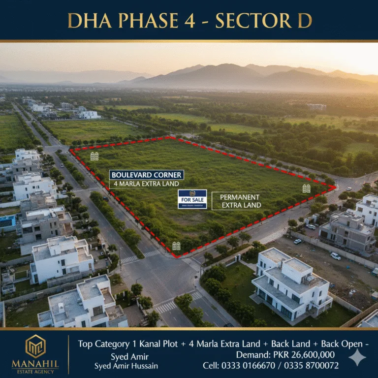Unmatched Premium: 1 Kanal Corner Plot on Boulevard with Extra Land – DHA Phase 4, Sector D