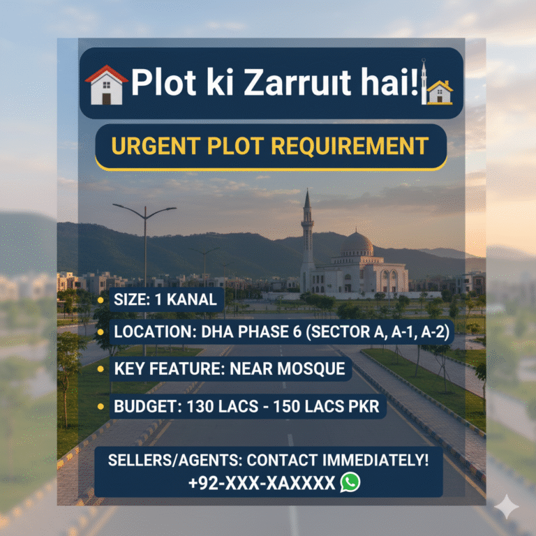 Plot Requirement: Urgent Purchase 1 Kanal in DHA Phase 6, Islamabad