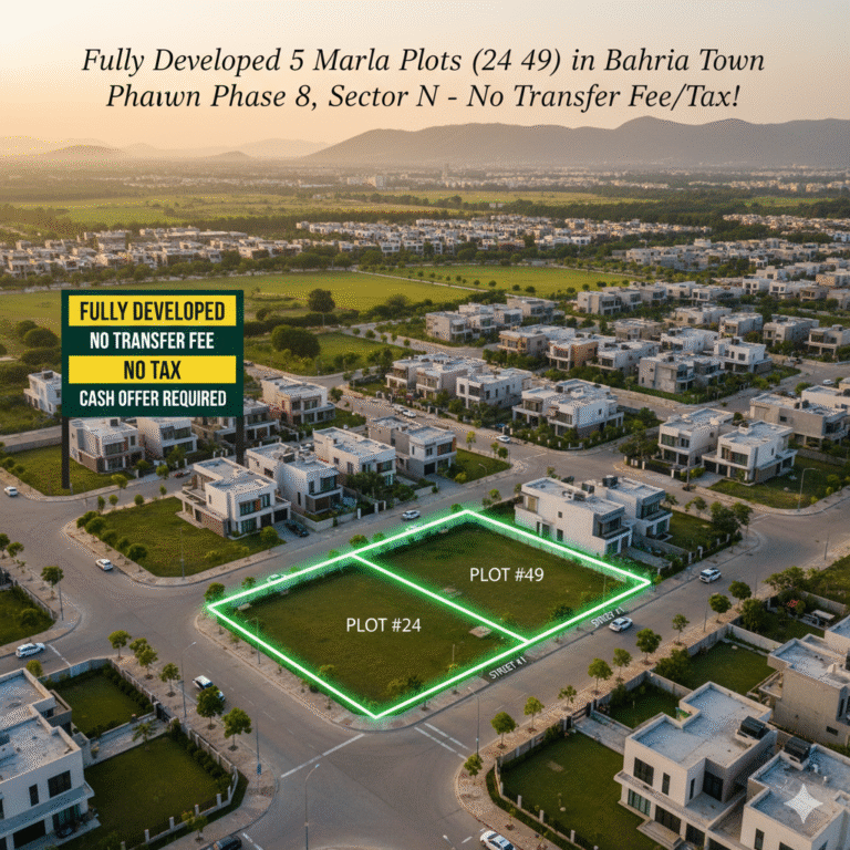​Fully Developed 5 Marla Plots (24 & 49) in Bahria Town Phase 8, Sector N – No Transfer Fee/Tax!