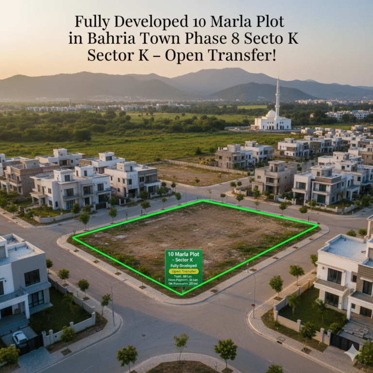 Fully Developed 10 Marla Plot in Bahria Town Phase 8 Sector K – Open Transfer!
