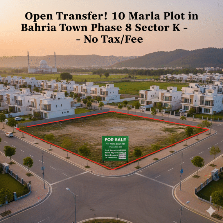Open Transfer! 10 Marla Plot in Bahria Town Phase 8 Sector K – No Tax/Fee