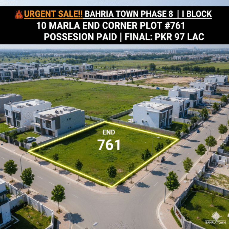 Urgent Sale! Ready-for-Construction 10 Marla End Corner Plot in Bahria Town Phase 8 – I Block