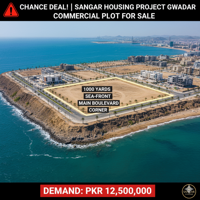Sea-Front, Corner, Main Boulevard Commercial Plot (1000 Yards) in Sangar Housing Phase 2 – URGENT SALE