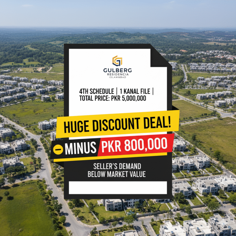 HUGE DISCOUNT! 1 Kanal Plot File (4th Schedule) in Gulberg Residencia – Minus PKR 800,000