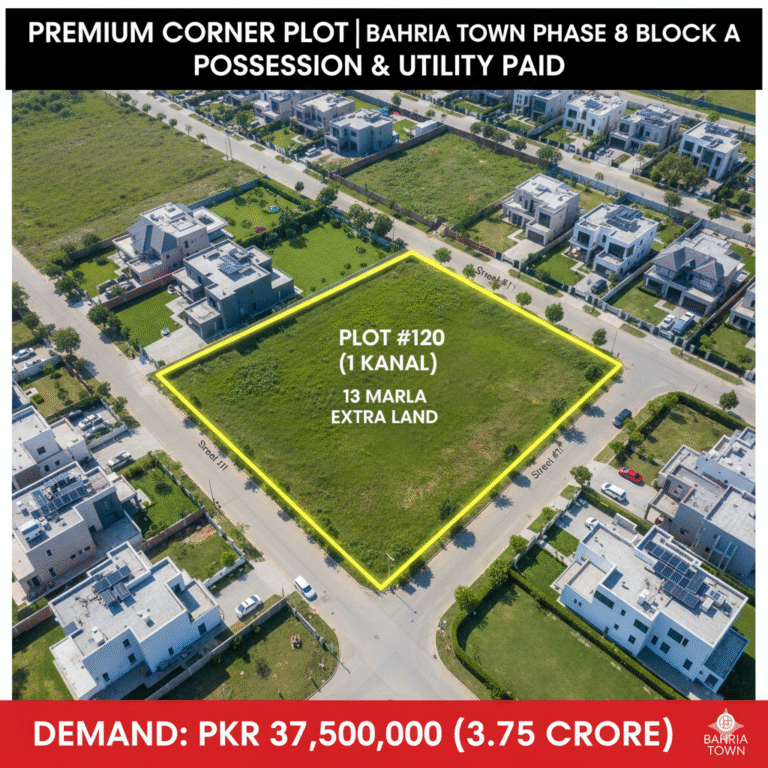 ​Exclusive 1 Kanal Corner Plot with 13 Marla Extra Land in Prime Block A, Bahria Town Phase 8