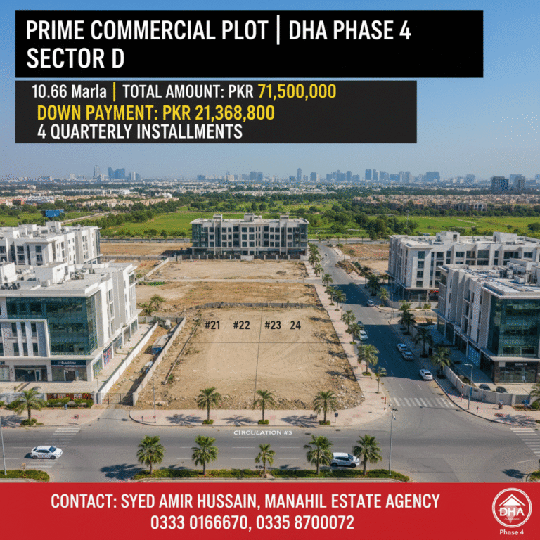 Exclusive 10.66 Marla Commercial Plot in Prime Sector D, DHA Phase 4 | 4-Quarter Installment Plan