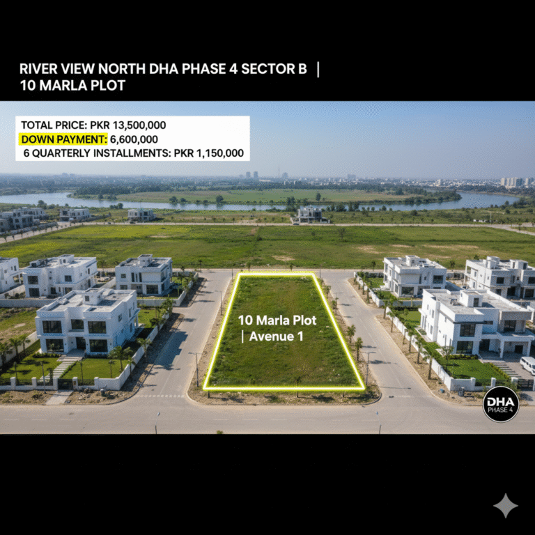 Prime 10 Marla Plot in River View North DHA Phase 4 Sector B | 6-Quarter Installment Plan