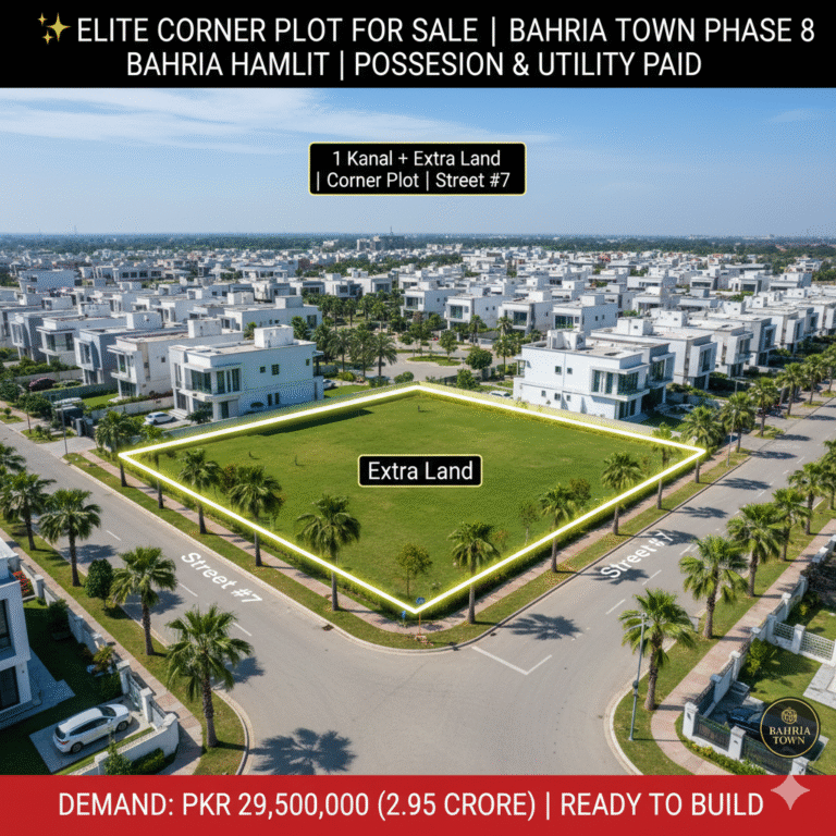 ​Exclusive 1 Kanal Corner Plot with Extra Land in Prime Bahria Hamlets, Phase 8 | Possession & Utilities PAID