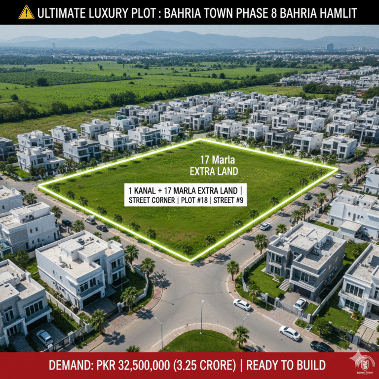 Unbeatable! 1 Kanal Street Corner Plot with 17 Marla EXTRA LAND in Prime Bahria Hamlets, Phase 8 | Ready to Build
