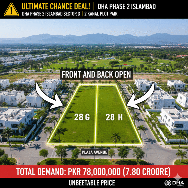Unbeatable Price! 2 Kanal Plot Pair (Front & Back Open) on Plaza Avenue, DHA Phase 2, Sector G | Only PKR 7.8 Crore