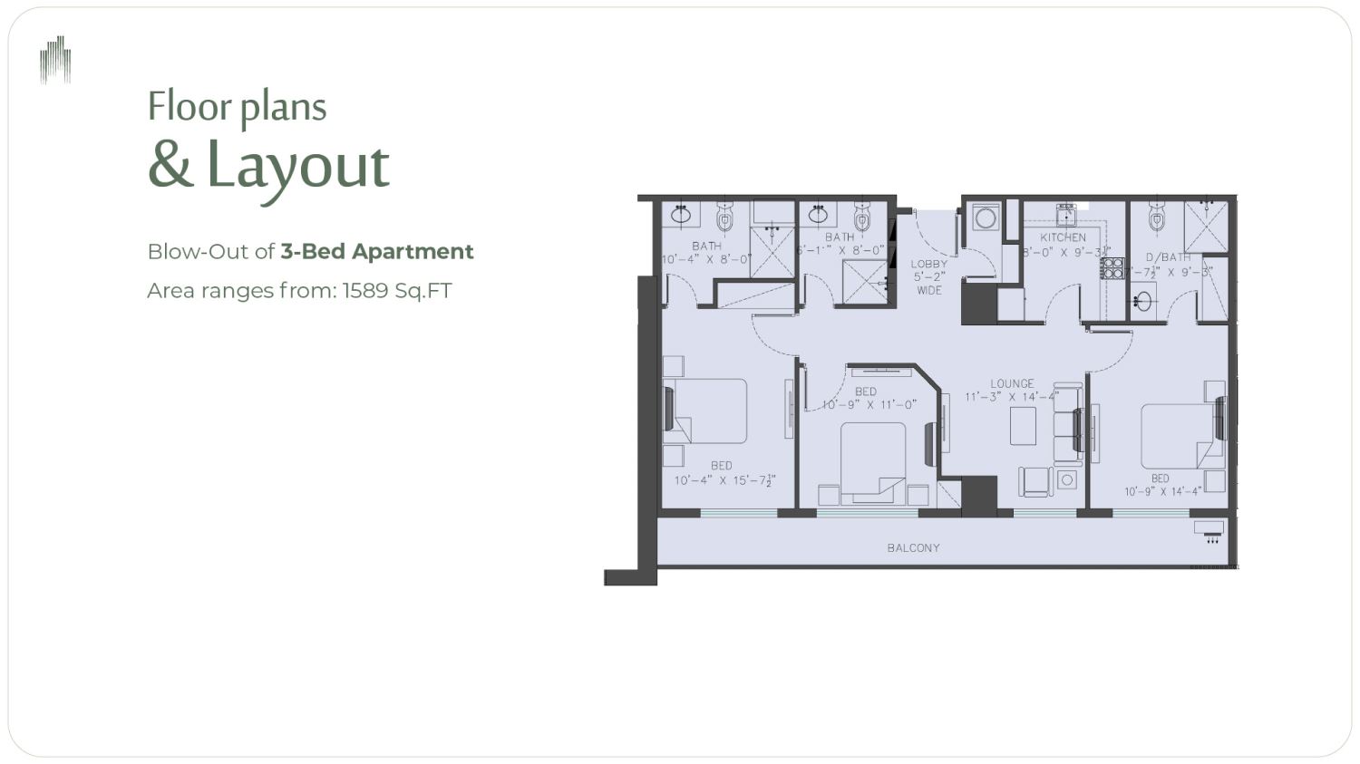 3 Bed Apartment Layout Plan